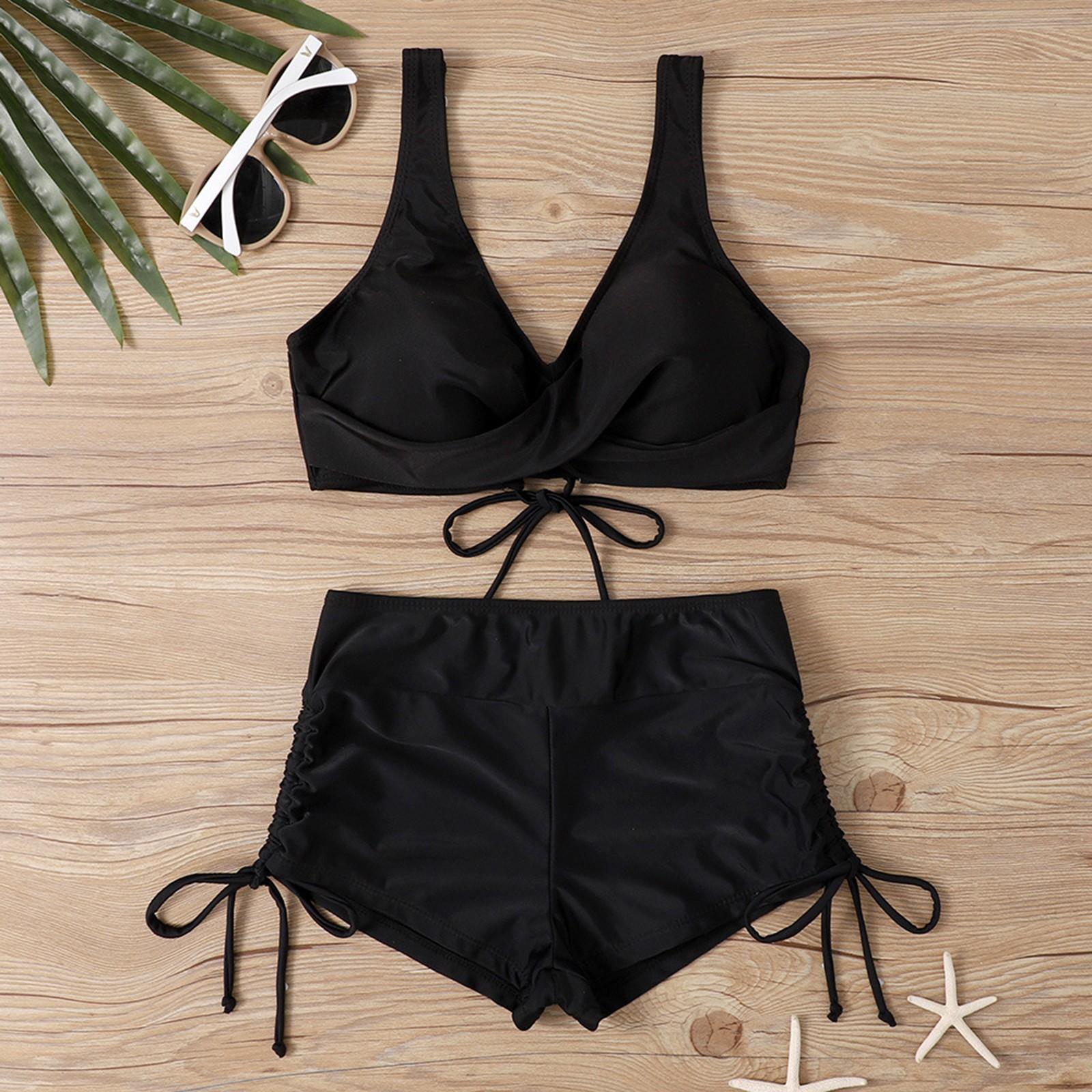 

Женский раздельный модный сексуальный купальник-бикини с принтом и подкладкой для груди без стальных скобок M чёрный