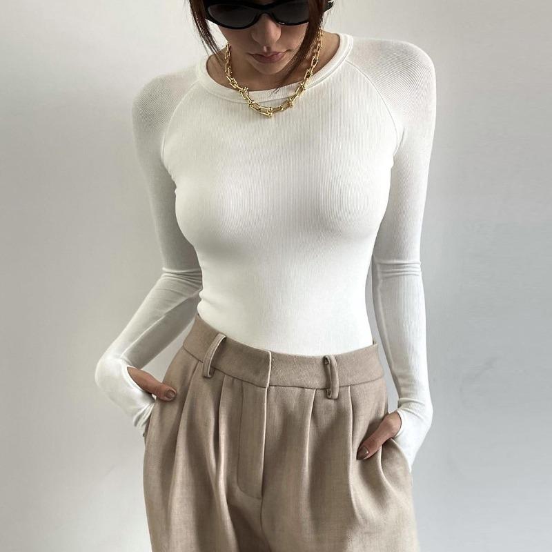 Dam Casual Bodycon Långärmad Bodysuit Vår Höst Sexig Slim Fit Basic Rundhals Enfärgad Jumpsuit