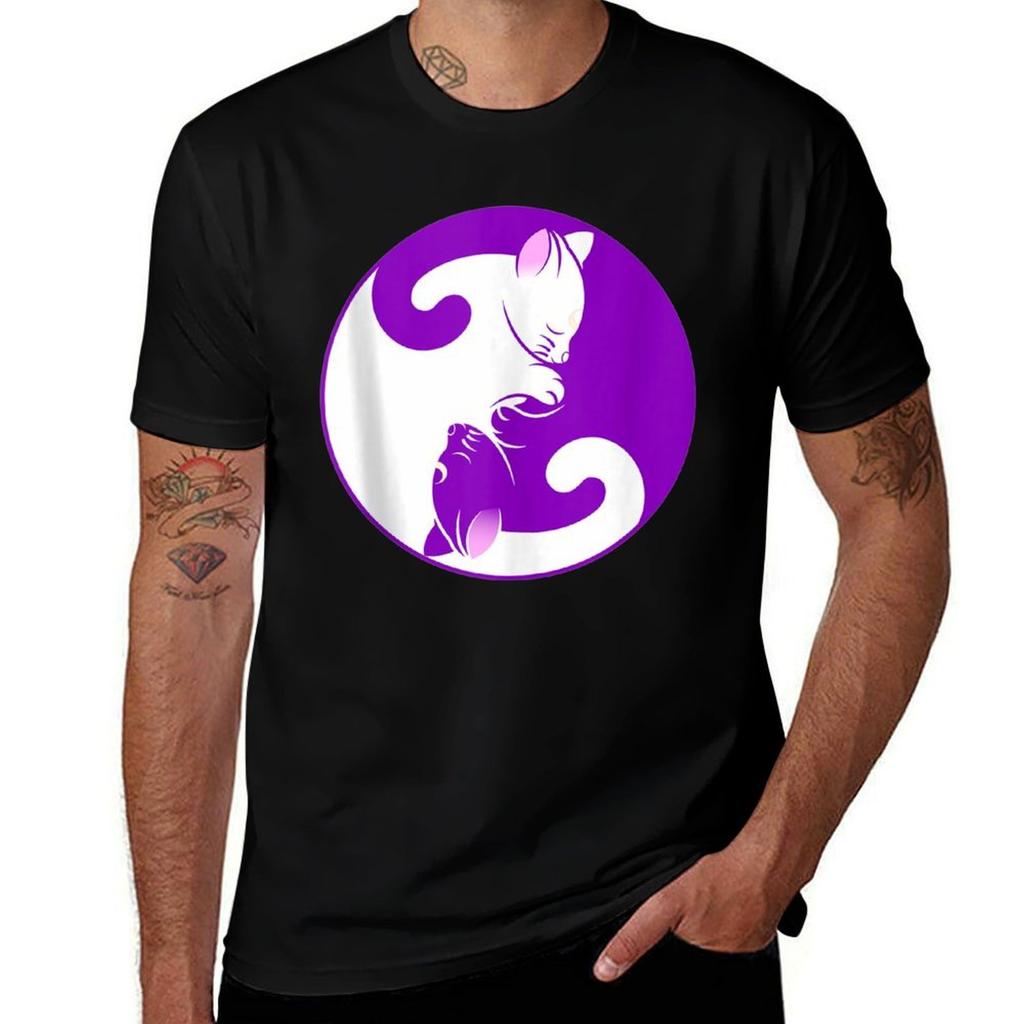 Yin Yang Cats Cute Meditation Cat Yoga Tshirt Plus Size Basic Short Sleeve Top Tshirt
