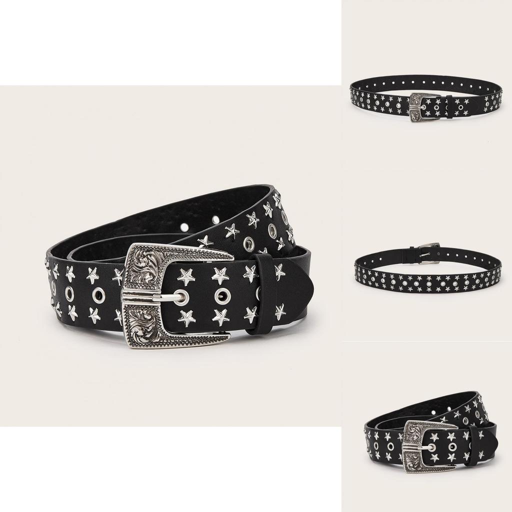 Punk Rock Pu-Ledergürtel Mit Nieten Und Sternkompass-Design Für Modebegeisterte