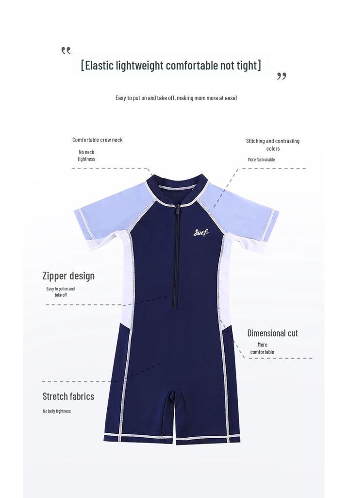 Boys' 2025 Split Sunscreen Quick-Drying One-Piece Swimsuit for Ages 6-12