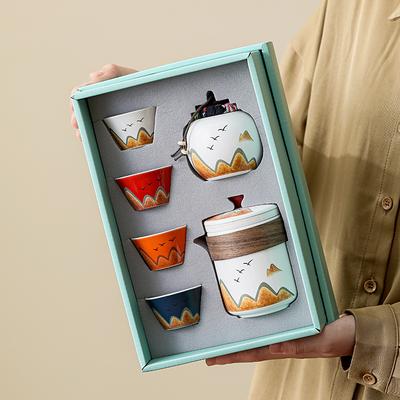 Outdoor Travel Tea Set, Household Use, One Pot, Four Cups, Portable Ceramic Quick Guest Cup, Teapot