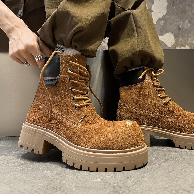 Men's and women's rhubarb boots couple's thick-soled heightening British style casual big-headed Martin boots 43156-44156-J