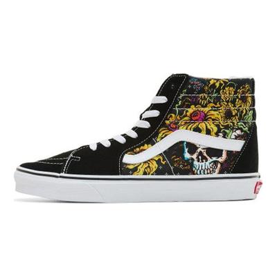 Zapatillas unisex Sk8-Hi Beauty Skull con diseño de mariposas negras y cuadros en blanco puro VN0A5HXV640