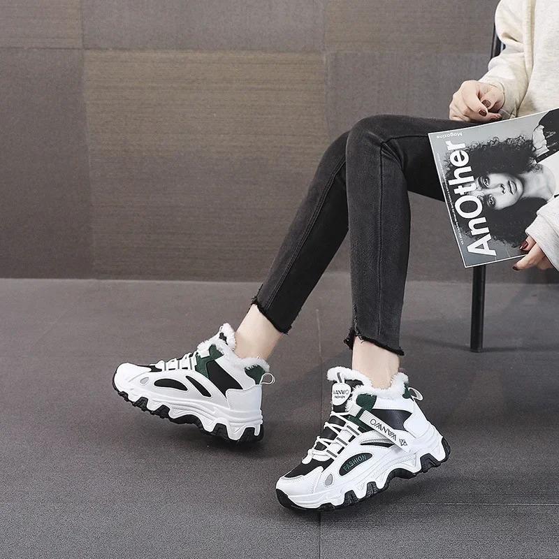 Winter Women's Shoes Thicken Plush Warm Cotton Shoes Fashion Outdoor Casual Shoes Winter Warm Women's Sneakers Zapatos De Mujer