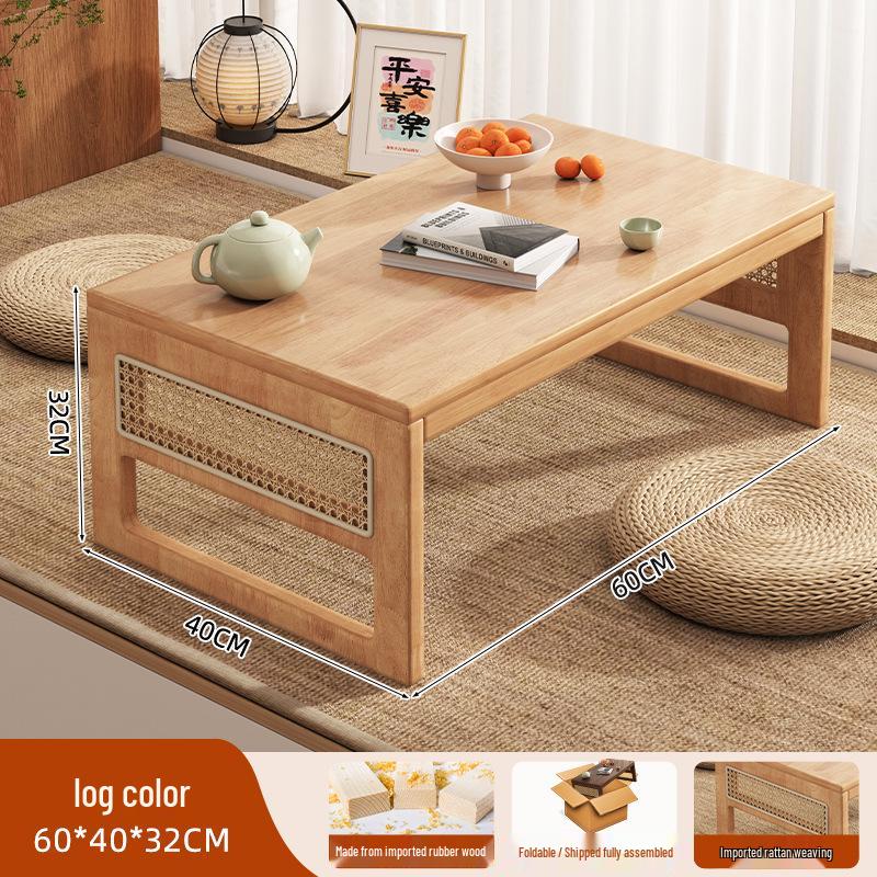 Faltbarer Teetisch aus massivem Holz im chinesischen Stil für Erker & Balkone – Kompakter niedriger Ess- & Tatami-Tisch