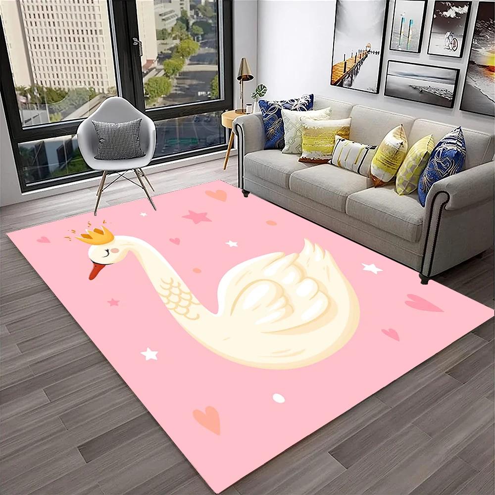 Cute Swan Princess Cartoon Cygnus Carpet Rug for Home Living Room Bedroom Sofa Doormat Decor, Kids Area Rug Non-slip Floor Mat