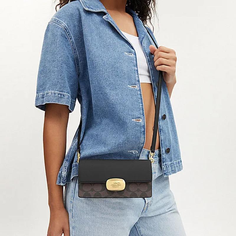 Coach Eliza 19 Classic Monogram Detachable Shoulder Strap Leather And PVC Small Crossbody Bag Women Crossbody Bag Brown Black CP044-IMAA8