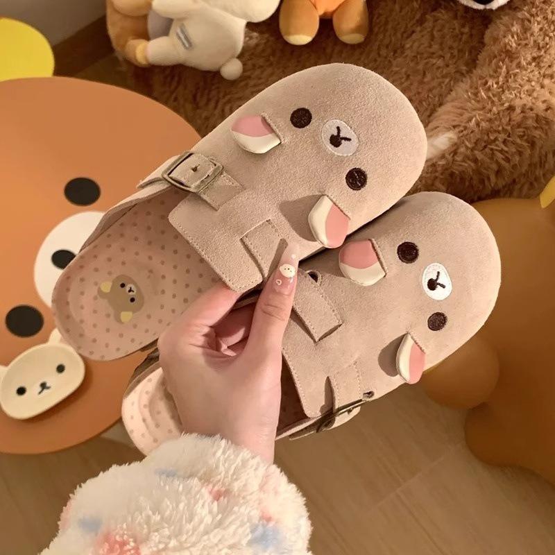 Cute bear bag head girl summer new platform lazy half slippers retro single shoes