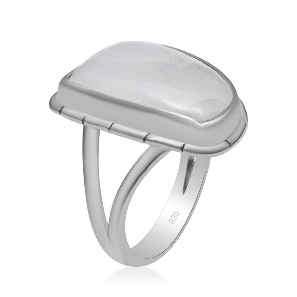 Natural Moonstone 925 Sterling Silver Handmade Spilt Shank Tringle Shape Gemstone Ring For Women & Girls