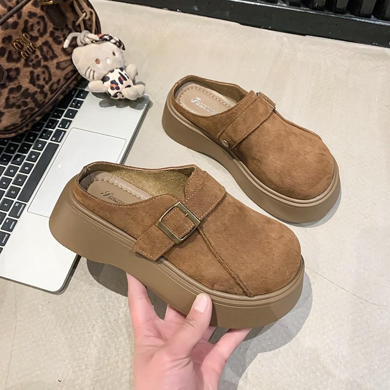 Thick-soled Birkenstocks women's all-inclusive lazy people increase their height with one pedal, spring and summer 2025 new Doudou single shoes