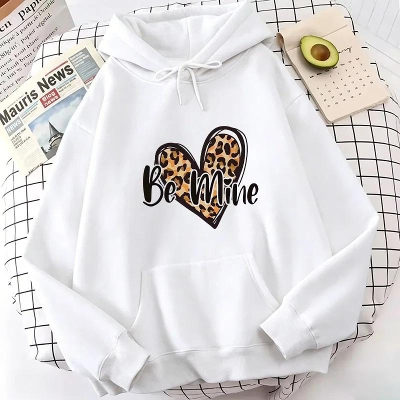Autumn Winter Fashion Top Women Love Heart Leopard Print Hoodie Casual Hooded Sweatshirt Women Long Sleeve Casual Aesthetic Top