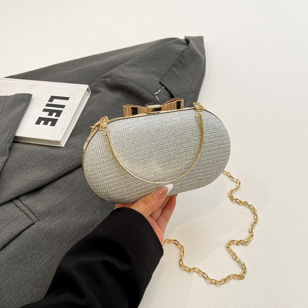 Elegant Sequined Glitter Evening Bag Bow Sparkling Shiny Clutch Bag Metal Chain Crossbody Bag Dinner