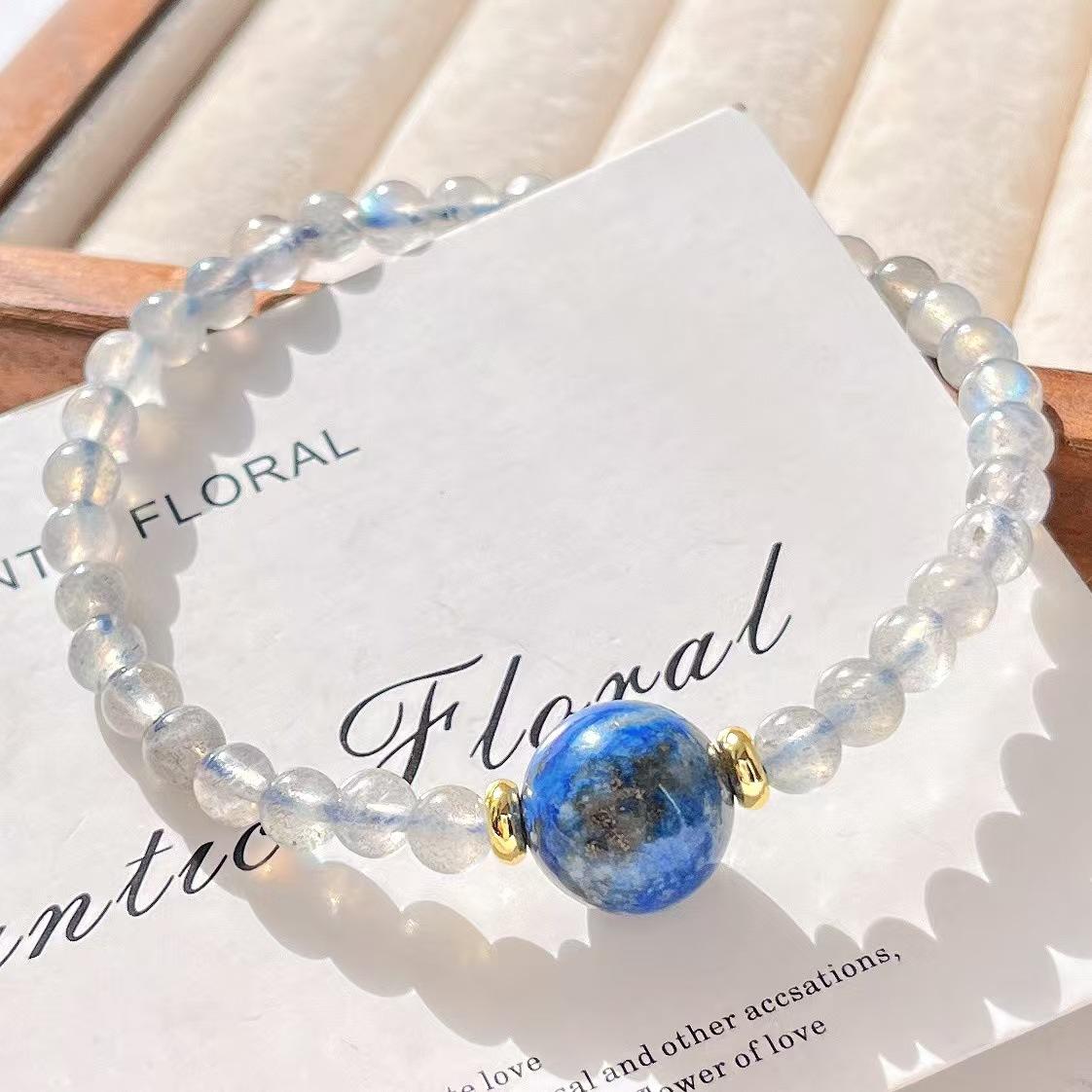 Retro Natural Gray Moonstone Lapis Lazuli Bracelet Bracelet.