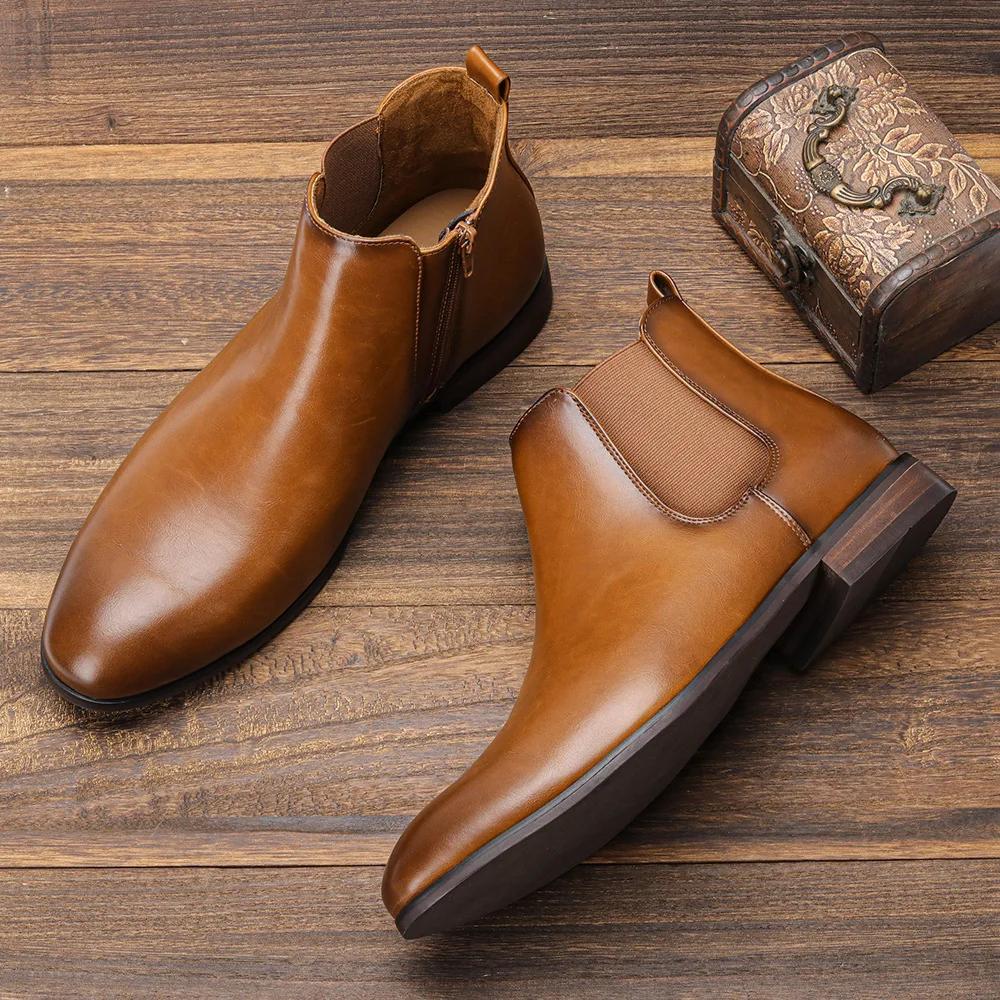 Fashion Men's Chelsea Boots Men's Business Leather Boots Zipper Autumn and Winter Men Boots