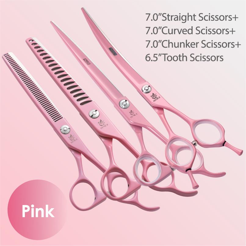 Fenice Professional 6.5/7 Ίντσες JP440C Μακαρόν Πολύχρωμο Ευθεία Κοπής Καμπυλωτό Αραιώματος Ψαλίδι 4 τεμ. Σετ Ψαλίδια Καλλωπισμού Κατοικίδιων