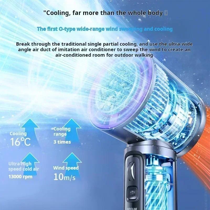 100 Gears Handheld Fan 3000mAh USB Mini Portable Rechargeable High-Speed Turbine Small Camping Fan with Rescue Flashlight