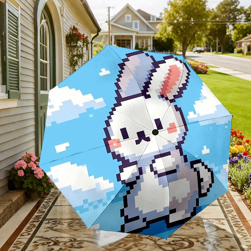 Adorable Pixel Art Rabbit Umbrella: Perfect for Outdoor Adventures, Auto-Opening & Closing, Lightweight and Durable, Ideal Travel Accessory 002