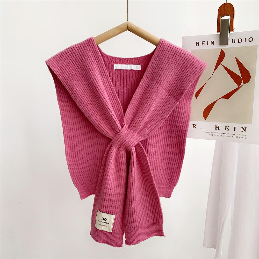 Solid Color Cross Shawl Women's Spring Autumn Shoulder Knit Wool Decorative Scarf