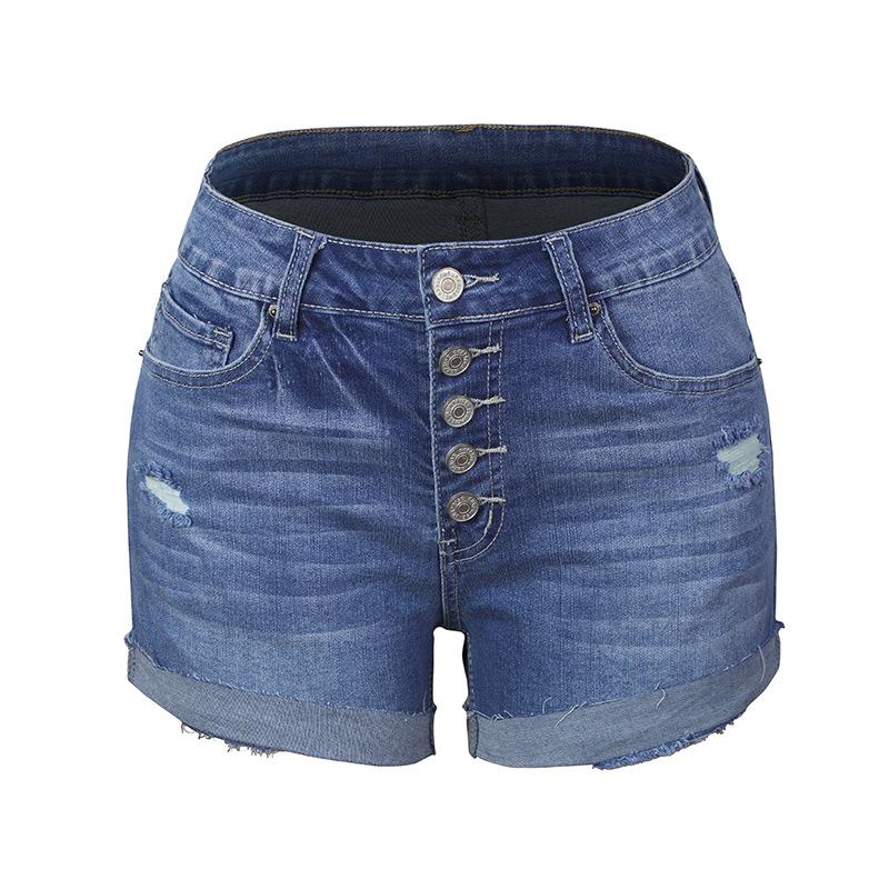 Stretchy Hole Breaking Ladies Denim Shorts
