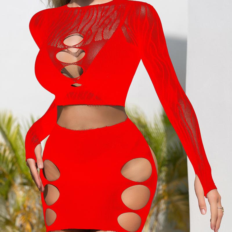 Women'S Sexy Top Skirts Suit Fishnet Hollow Back Wrap Mesh See Through Bodycon Dresses Night Club Wear Mujer Pornos Costumes
