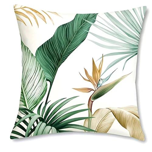 Golden Green Palm Leaf Decorative Pillowcase,Ultra-Soft Polyester Material Living Room Sofa Back Car Pillowcase Home Decoration