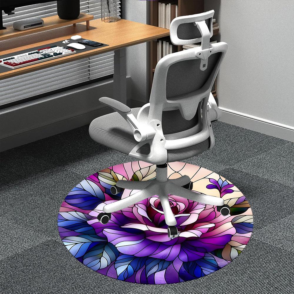 1pc Rose StainedGlass Office Round Area Rug, Indoor Mat Suitable ForOffice, Under Office Chairs Bedroom Living Room Home Decor, Room Deco  D091