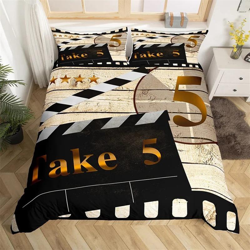 Biografaffisch påslakan set Enkel King Size Vintage Biograf Filmteater Sängkläder set Mikrofiber Popcorn Grön täckesöverdrag