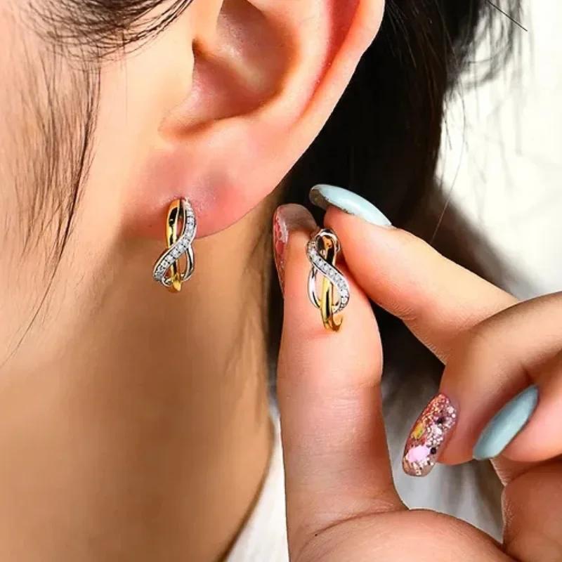 New Two-Color Earrings With Fashionable And Personalized Cross Zirconia Design, Fashionable And Popular Accessories