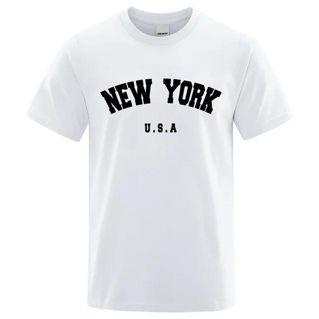 Pánské USA New York EUA City Street Impresso Camisetas, volné oversized tričko, Respirável Manga Curta Algodão Vestuário, Moda