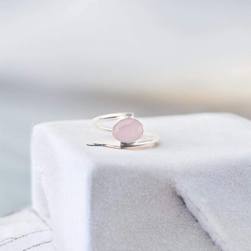 Rose Chalcedony Gemstone 925 Sterling Silver Jewelry Handmade Ring Gift For Wife RR-31-5