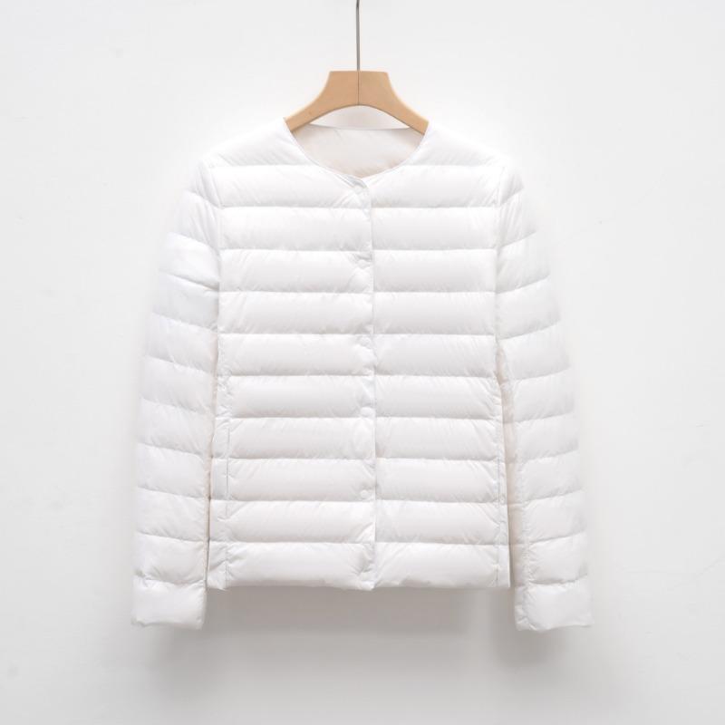 Pinghu light and thin women's short round neck autumn and winter new simple round neck warm jacket solid color long sleeve down jacket liner