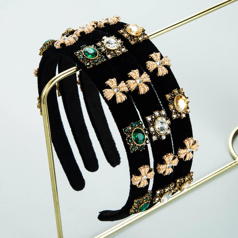 

Женский обруч для волос, винтажный бархатный ободок с инкрустацией крестом и драгоценными камнями, украшение для волос, повязка на голову в стиле барокко с тонкими краями
