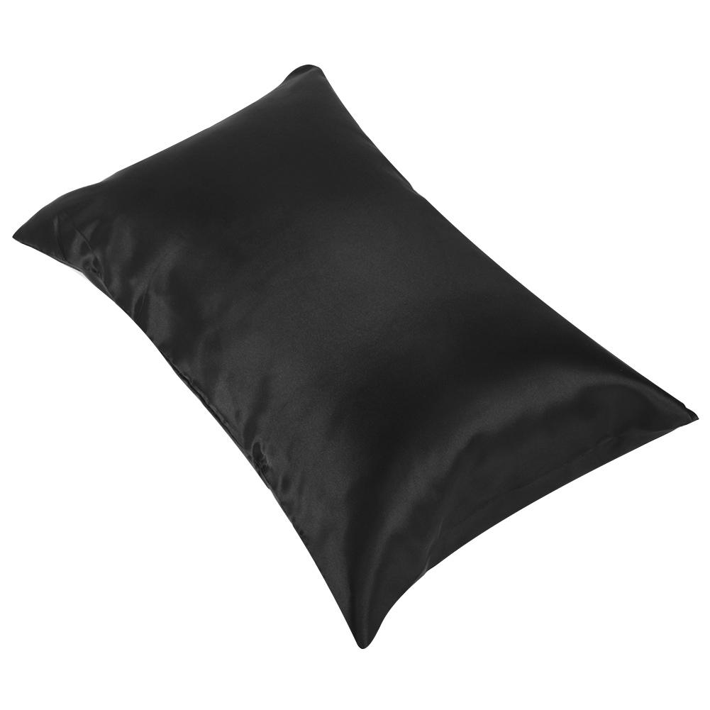 Bedding Luxury Soft Silky Satin Pillowcase Black With Zipper UK US Queen 51*76*2 Cm
