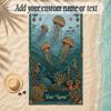 Mermaid Theme Soft Beach Towel Personalized Custom Name Text Towel Portable for Beach Pool Travel
