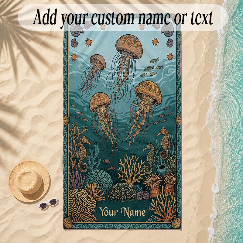 Mermaid Theme Soft Beach Towel Personalized Custom Name Text Towel Portable for Beach Pool Travel