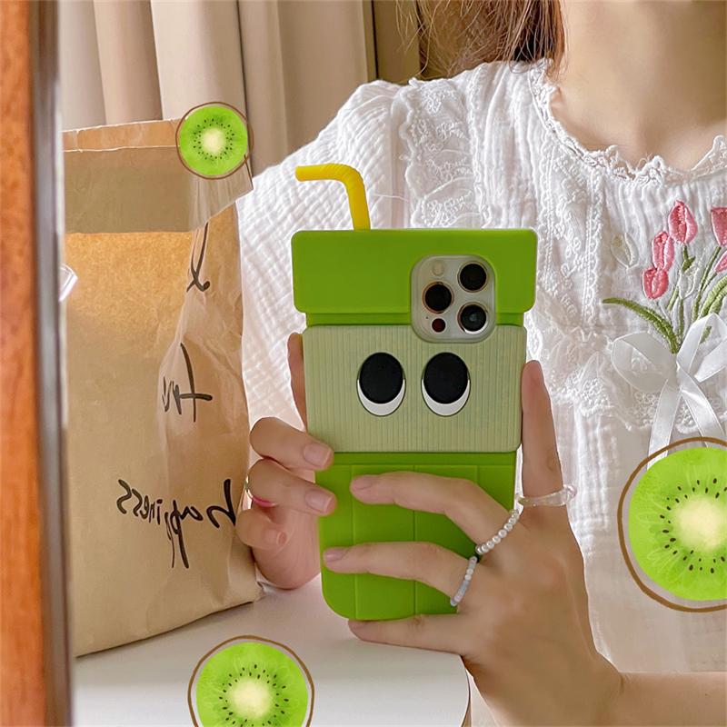 Japan Cute 3d Cartoon Kiwi Drink Silicone Phone Case For Iphone 13 12 11 Pro Xs Max X Xr 7 8 Plus Se3 Protective Soft Back Cover