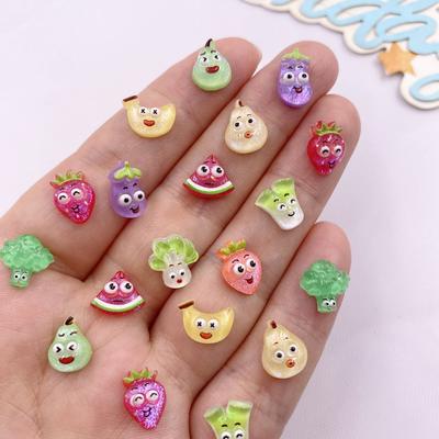 50pcs Resin Colorful Glitter Cartoon Strawberry Banana Radish Fruit Nails Art Flat Back Rhinestone Applique DIY Scrapbook Crafts