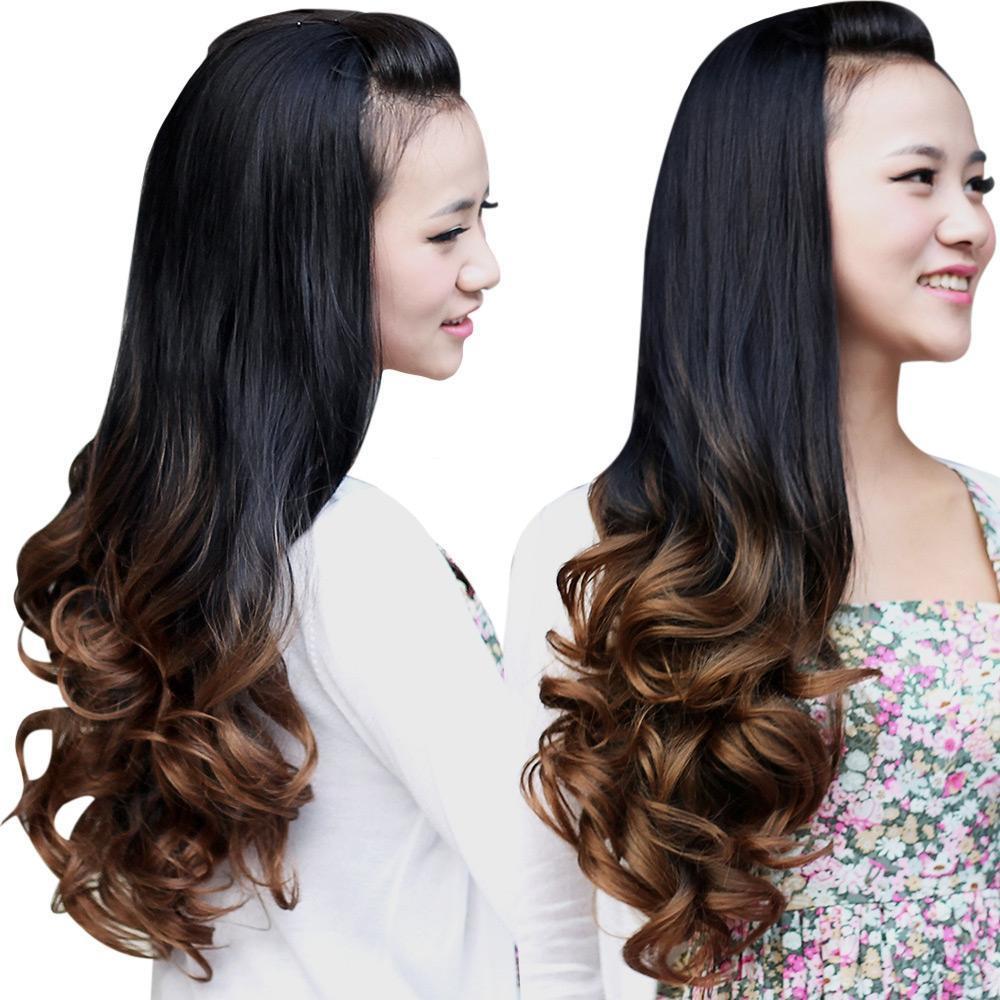 Peruci pentru Femei Lungi Crețe Ondulate Jumătate de Păr Rezistente la Căldură Culoare Gradient Stil Premium de Frumusețe