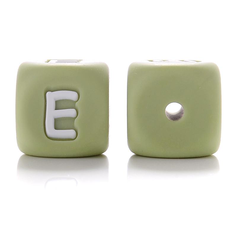 10Pcs 12mm Sage Silicone Alphabet Letter Beads 26 English Letter Baby Name Beads Teething Pacifier Chain Silicone Baby Teether