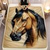 Custom 1Pc Horse Portrait On Beige Hd Printed Blanket. Soft And Warm Flannel Blanket For Travel, Camping, Sofa, Livingroom, Couc