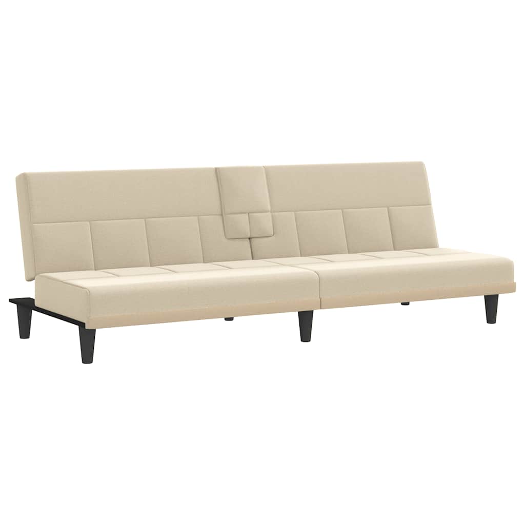 Cream Fabric Sleeper Sofa with Drink Holders