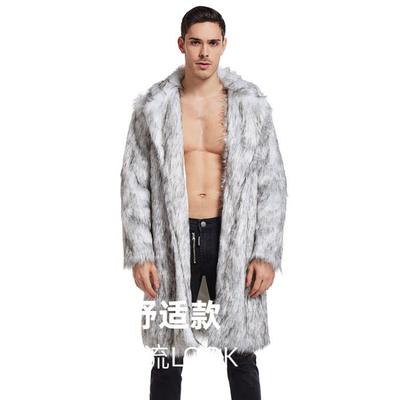 Men's Gray Faux Fur Coat Lapel Mid-Length Warm Winter Outerwear