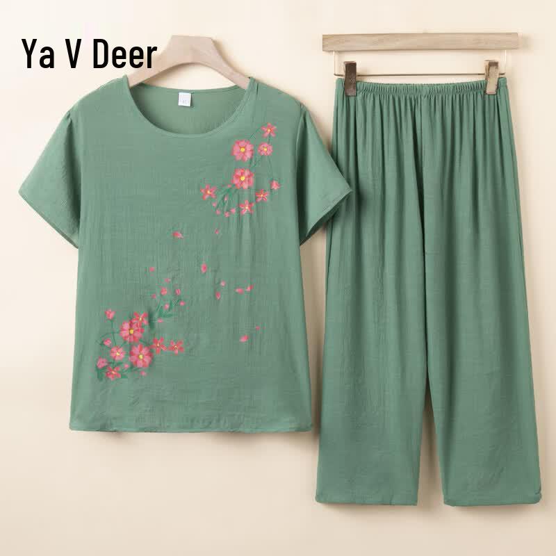 Yalu Women s Floral Cotton Silk Summer Pajama Set B-4XL
