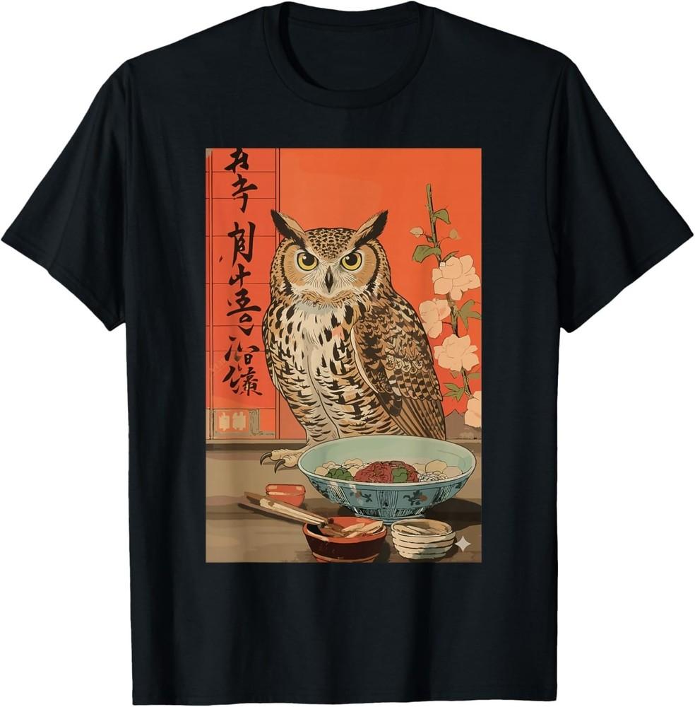 

Funny Japanese Owl Ramen Kawaii Animal Anime Art T-Shirt L