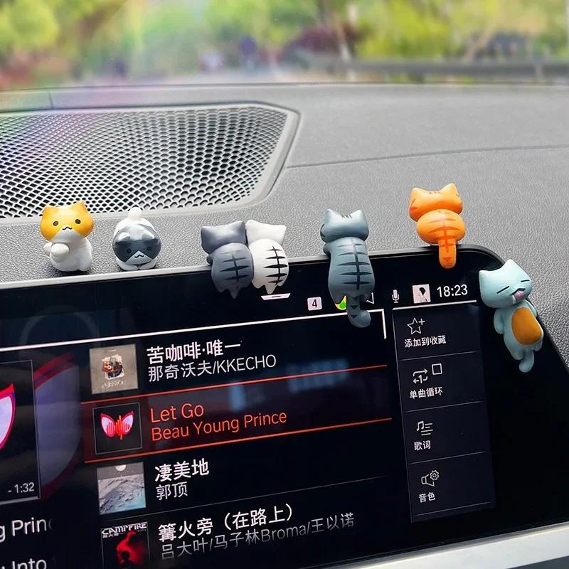 6Pcs Cute Cartoon Cat Ornaments Car Display Screen Dashboard Decorations Back Mini Micro Landscape Model Auto Accessories Gifts