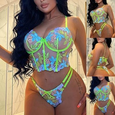 Frauen Mode Sexy Spitze Zwei-stück Set Anzug Einfarbig Wireless-Bh Sexy Unterwäsche Höschen