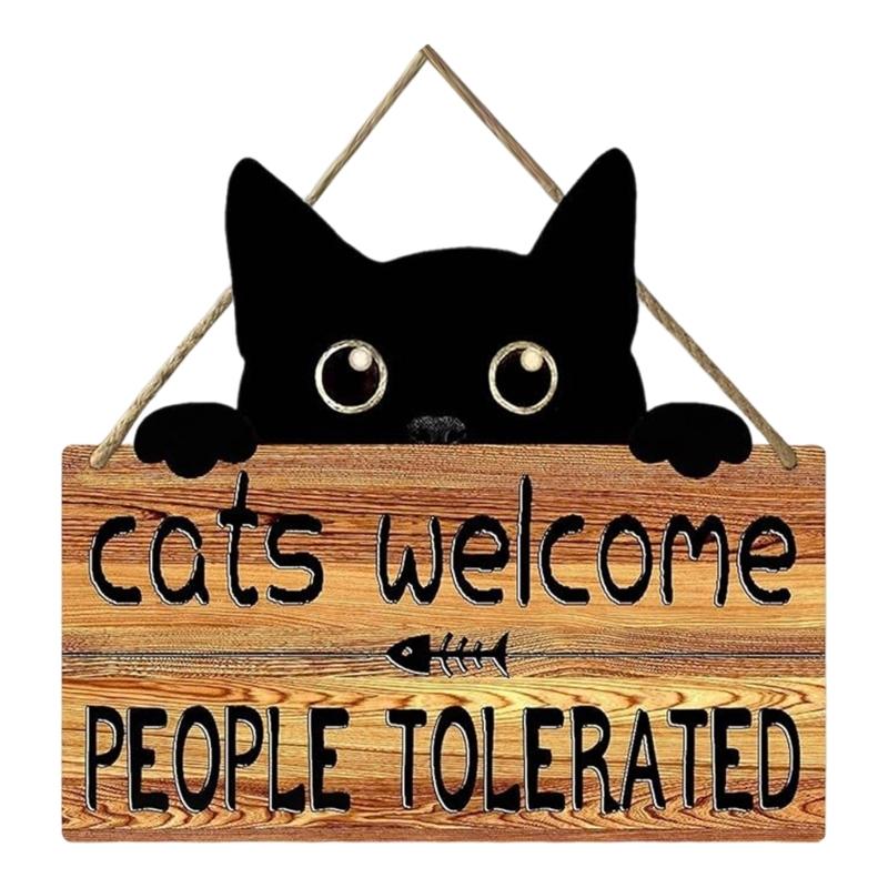 Natural Wood Cats Greeting Sign Pet Welcome Sign Plaque Wall Hanging Decoration Perfect For Pet Lover And Warm Space