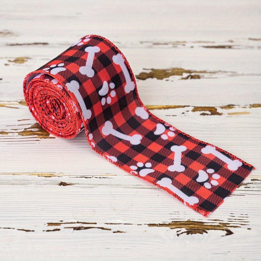 Dog Decorative Red Paw Christmas Ribbon Soft Quality Fabric For Stylish Crafting Decor And