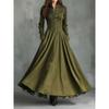 Women's Vintage Faux Suede Lace Trim Button‑Down Long Sleeve Maxi Dress With Pockets